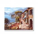 Italian Mediterranean Seascape Old Town Beach-065 Impressionist Landscape Oil Painting Canvas