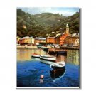 100% Hand-Paint Italian Mediterranean Seascape Old Town Beach-066 Impressionist Landscape Oil