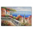 Italian Mediterranean Seascape Old Town Beach-072 Impressionist Landscape Oil Painting Canvas