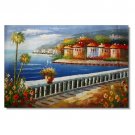 100% Handmade Italian Mediterranean Seascape Old Town Beach-074 Impressionist Landscape Oil