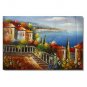 Italian Mediterranean Seascape Old Town Beach-075 Impressionist Landscape Oil Painting Canvas