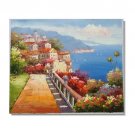 Italian Mediterranean Seascape Old Town Beach-080 Impressionist Landscape Oil Painting Canvas