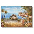 100% Hand-Paint Italian Mediterranean Seascape Old Town Beach-082 Impressionist Landscape Oil