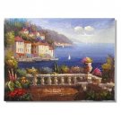 Italian Mediterranean Seascape Old Town Beach-084 Impressionist Landscape Oil Painting Canvas