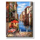 100% Hand-Paint Italian Mediterranean Seascape Old Town Beach-085 Impressionist Landscape Oil