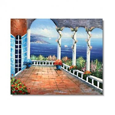 100% Hand-Paint Italian Mediterranean Seascape Old Town Beach-090 Impressionist Landscape Oil