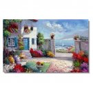 100% Hand-Paint Italian Mediterranean Seascape Old Town Beach-098 Impressionist Landscape Oil