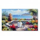 Italian Mediterranean Seascape Old Town Beach-099 Impressionist Landscape Oil Painting Canvas