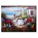 Italian Mediterranean Seascape Old Town Beach-108 Impressionist Landscape Oil Painting Canvas
