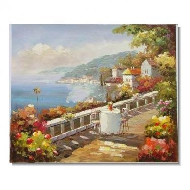 Italian Mediterranean Seascape Old Town Beach-109 Impressionist Landscape Oil Painting Canvas