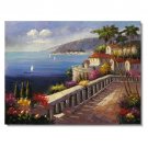 Italian Mediterranean Seascape Old Town Beach-110 Impressionist Landscape Oil Painting Canvas