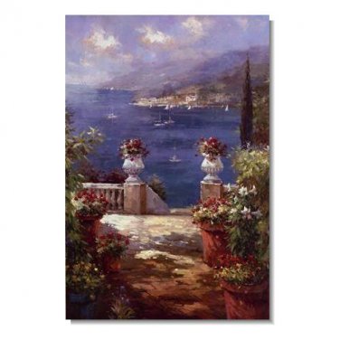 Italian Mediterranean Seascape Old Town Beach-113 Impressionist Landscape Oil Painting Canvas