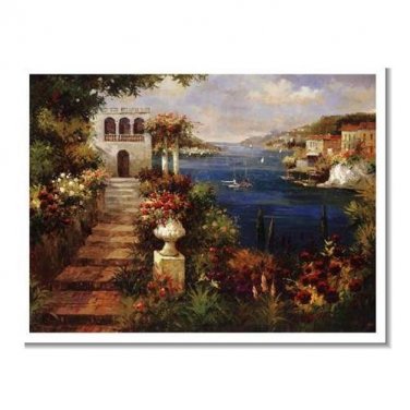 Italian Mediterranean Seascape Old Town Beach-115 Impressionist Landscape Oil Painting Canvas