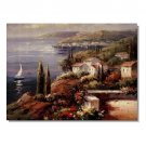 Italian Mediterranean Seascape Old Town Beach-120 Impressionist Landscape Oil Painting Canvas