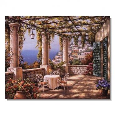 100% Hand-Paint Italian Mediterranean Seascape Old Town Beach-122 Impressionist Landscape Oil