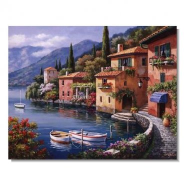 Italian Mediterranean Seascape Old Town Beach-123 Impressionist Landscape Oil Painting Canvas