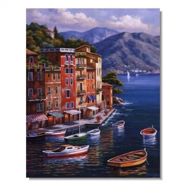 Italian Mediterranean Seascape Old Town Beach-124 Impressionist Landscape Oil Painting Canvas