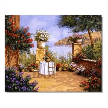 Italian Mediterranean Seascape Old Town Beach-126 Impressionist Landscape Oil Painting Canvas