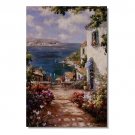 Italian Mediterranean Seascape Old Town Beach-128 Impressionist Landscape Oil Painting Canvas
