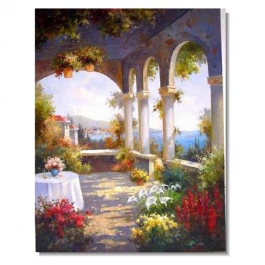 Italian Mediterranean Seascape Old Town Beach-131 Impressionist Landscape Oil Painting Canvas