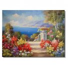 Italian Mediterranean Seascape Old Town Beach-136 Impressionist Landscape Oil Painting Canvas