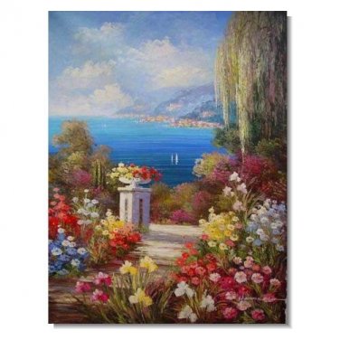 Italian Mediterranean Seascape Old Town Beach-139 Impressionist Landscape Oil Painting Canvas