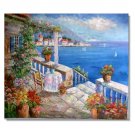 Italian Mediterranean Seascape Old Town Beach-142 Impressionist Landscape Oil Painting Canvas