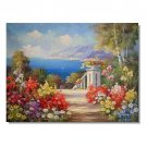 100% Handmade Italian Mediterranean Seascape Old Town Beach-146 Impressionist Landscape Oil