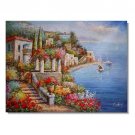 Italian Mediterranean Seascape Old Town Beach-147 Impressionist Landscape Oil Painting Canvas