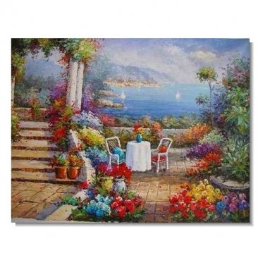 Italian Mediterranean Seascape Old Town Beach-148 Impressionist Landscape Oil Painting Canvas