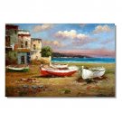 Italian Mediterranean Seascape Old Town Beach-150 Impressionist Landscape Oil Painting Canvas
