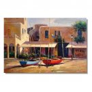 100% Hand-Paint Italian Mediterranean Seascape Old Town Beach-151 Impressionist Landscape Oil