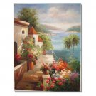Italian Mediterranean Seascape Old Town Beach-153 Impressionist Landscape Oil Painting Canvas