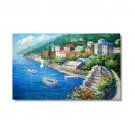 Italian Mediterranean Seascape with Houses Impressionist Landscape Oil Painting Canvas Art High