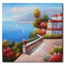 Italian Mediterranean Seashore Houses.JPG Impressionist Landscape Oil Painting Canvas Art High
