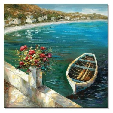 100% Handmade Italian Mediterranean Single Boat Impressionist Landscape Oil Painting Canvas Art