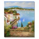 Italian Mediterranean Small Garden by Sea Impressionist Landscape Oil Painting Canvas Art High