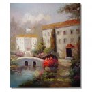 Italian Mediterranean Town Bridge Impressionist Landscape Oil Painting Canvas Art High Quality