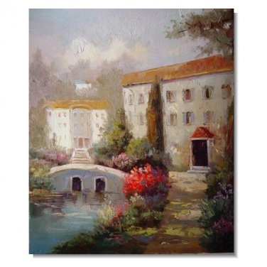Italian Mediterranean Town Bridge Impressionist Landscape Oil Painting Canvas Art High Quality