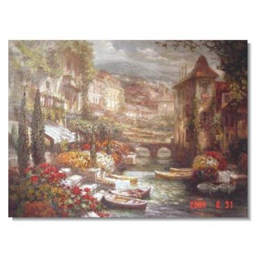 Italian Mediterranean Town Impressionist Landscape Oil Painting Canvas Art High Quality Home &