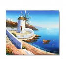 Italian Mediterranean Winmill Boat Impressionist Landscape Oil Painting Canvas Art High Quality