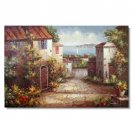 Italian Ocean Resort Town Flowers Lg Oil Painting Impressionist Landscape Oil Painting Canvas