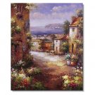 100% Hand-Paint Italian Sea Island Flowers Town Landscape Impressionist Landscape Oil Painting