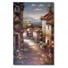 Italian Tuscany Town Sea Flowers Impressionist Landscape Oil Painting Canvas Art High Quality