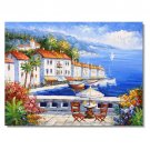 100% Handmade Italy Mediterranean Cafe Port Impressionist Landscape Oil Painting Canvas Art High