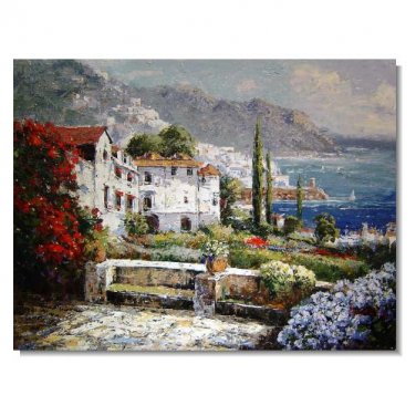 100% Hand-Paint Looking up the Coast Impressionist Landscape Oil Painting Canvas Art High
