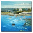 Mediterranean Boats at Sea.JPG Impressionist Landscape Oil Painting Canvas Art High Quality Home