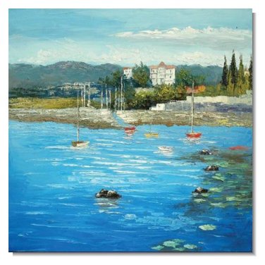 Mediterranean Boats at Sea.JPG Impressionist Landscape Oil Painting Canvas Art High Quality Home