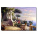 100% Hand-Paint Mediterranean Italy Estate Courtyard Impressionist Landscape Oil Painting Canvas