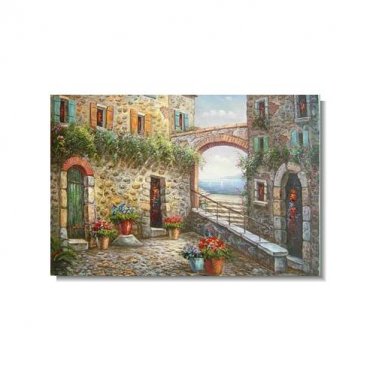 Mediterranean Italy Stone House Impressionist Landscape Oil Painting Canvas Art High Quality